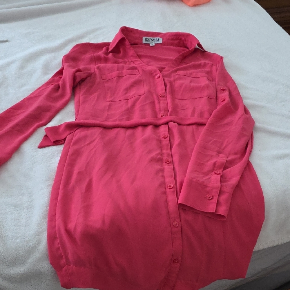 Express Pink Button-Up Shirt Dress